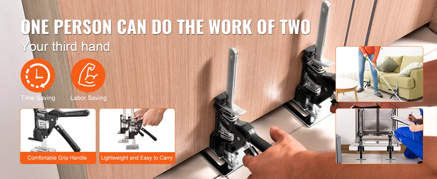 VEVOR labor saving arm jack in action, showing time-saving and labor-saving features.