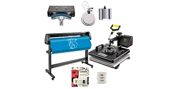 VEVOR heat press machine with accessories and vinyl cutter in a complete set.