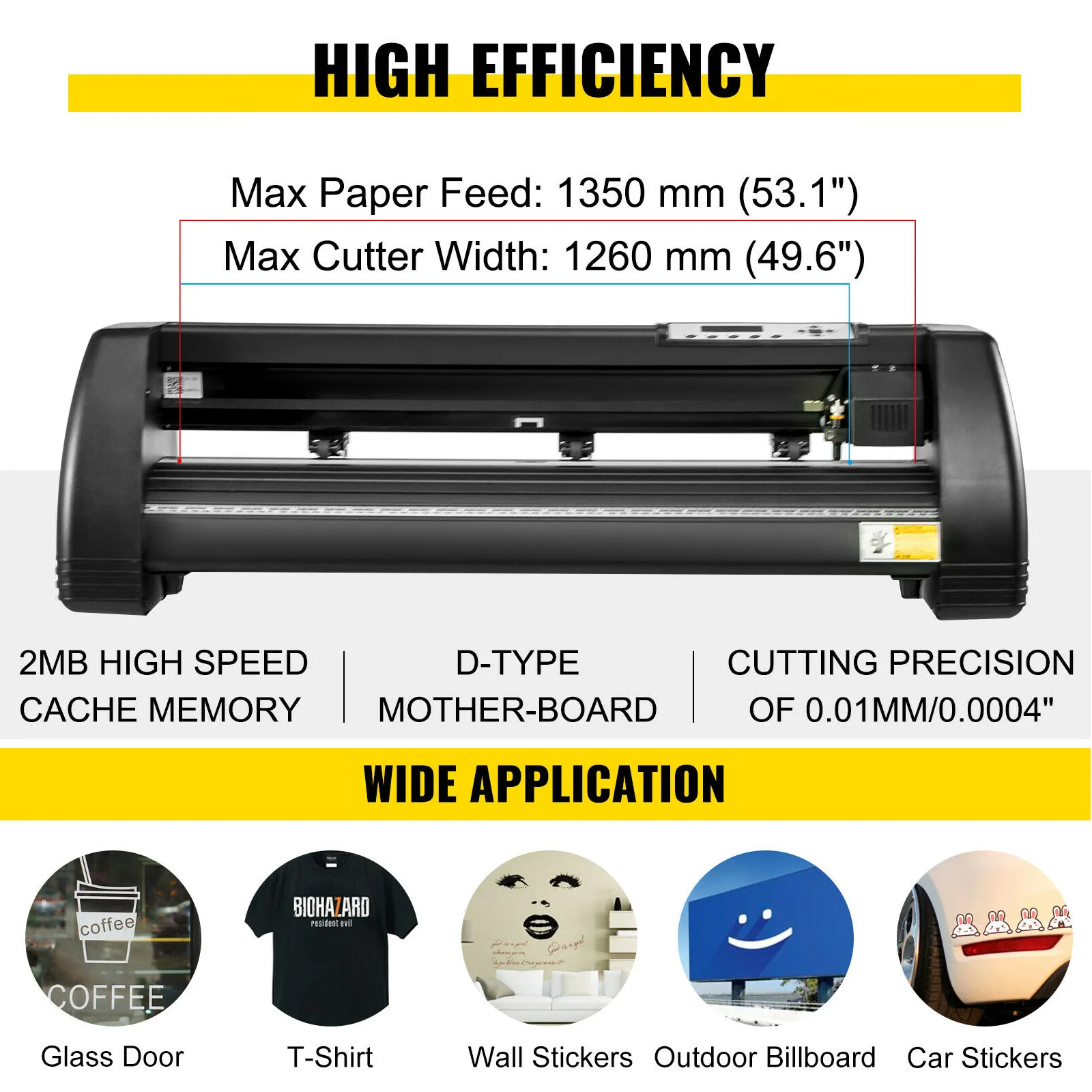 high-efficiency VEVOR heat press machine with a max paper feed of 1350mm and cutter width of 1260mm.