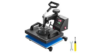 VEVOR hittepersmachine met zwarte basis, bedieningspaneel en meegeleverde gereedschappen.