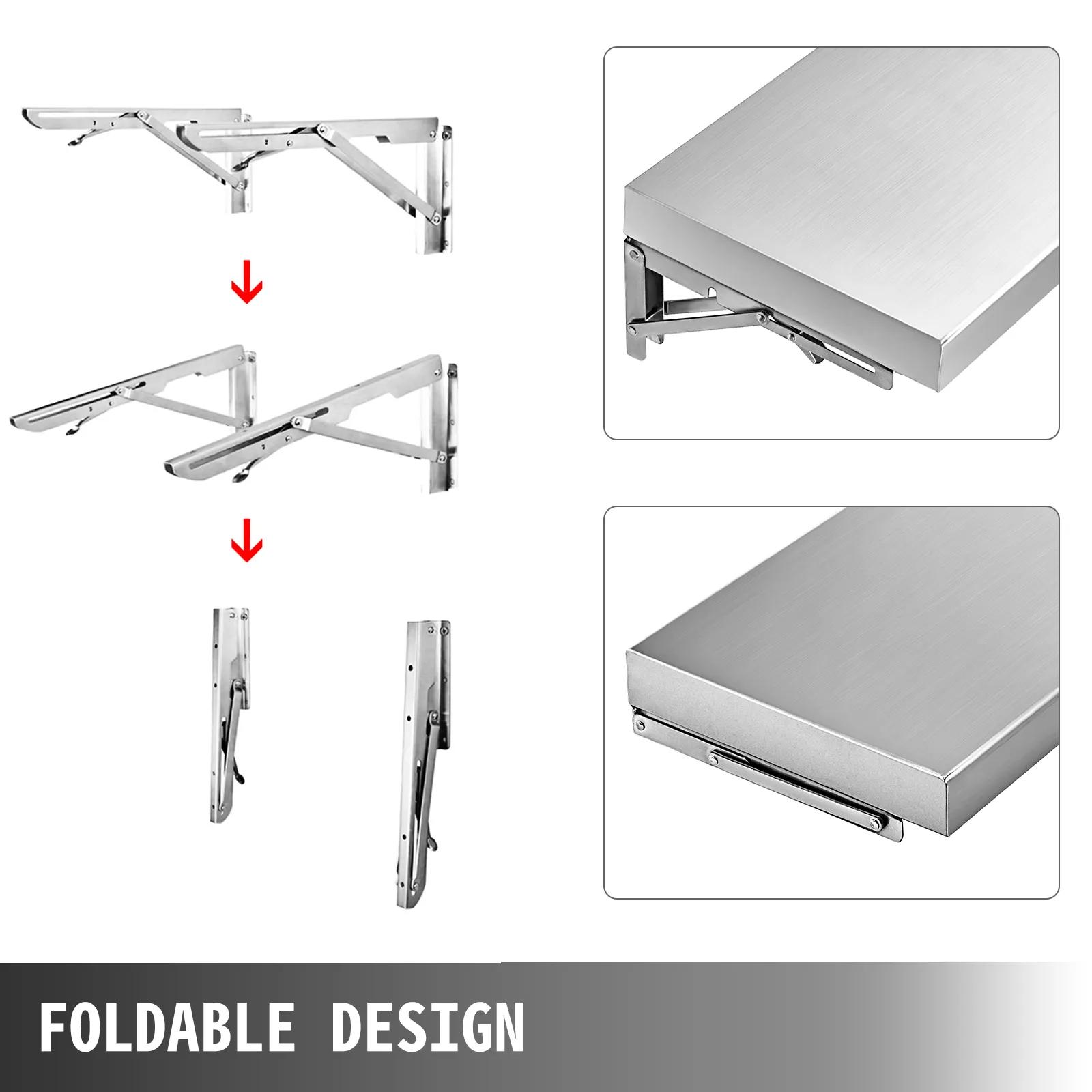 Estante de concesión VEVOR con diseño plegable y construcción de acero inoxidable.