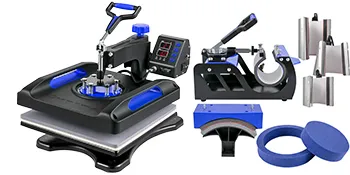 Máquina de prensado térmico VEVOR con accesorios y complementos para una impresión versátil.