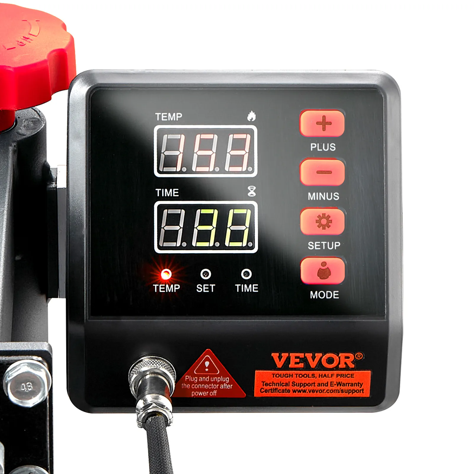 Máquina de prensado térmico VEVOR: aislamiento avanzado, temperatura de superficie más segura, 50 °C frente a 70 °C.