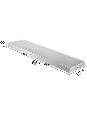 stainless steel VEVOR concession shelf, 48-inch length, 12-inch width, 3-inch height.