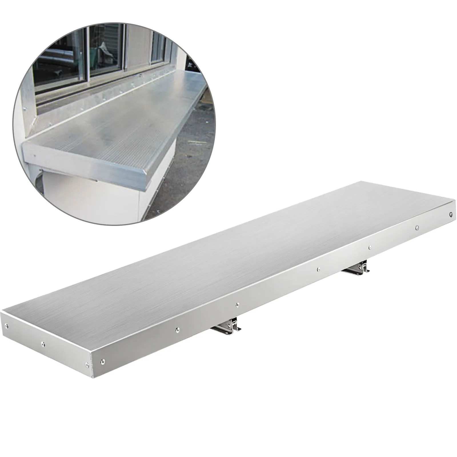 VEVOR concession shelf with stainless steel finish, ideal for food trucks.