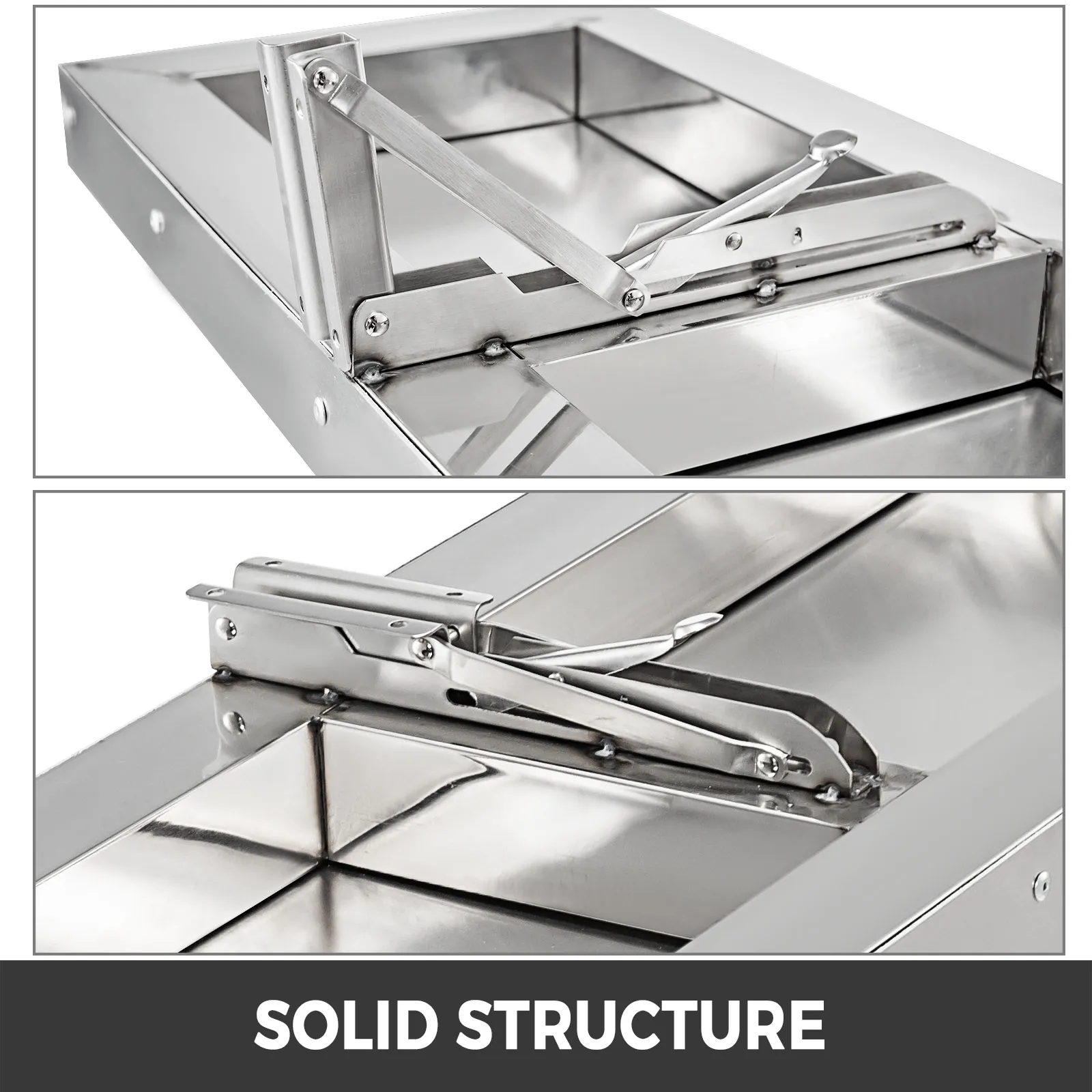 VEVOR concession shelf with solid stainless steel structure and latching mechanism.