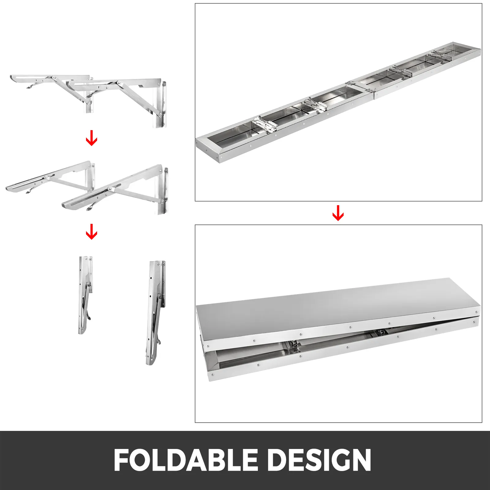 VEVOR concession shelf with foldable stainless steel design for versatile use.