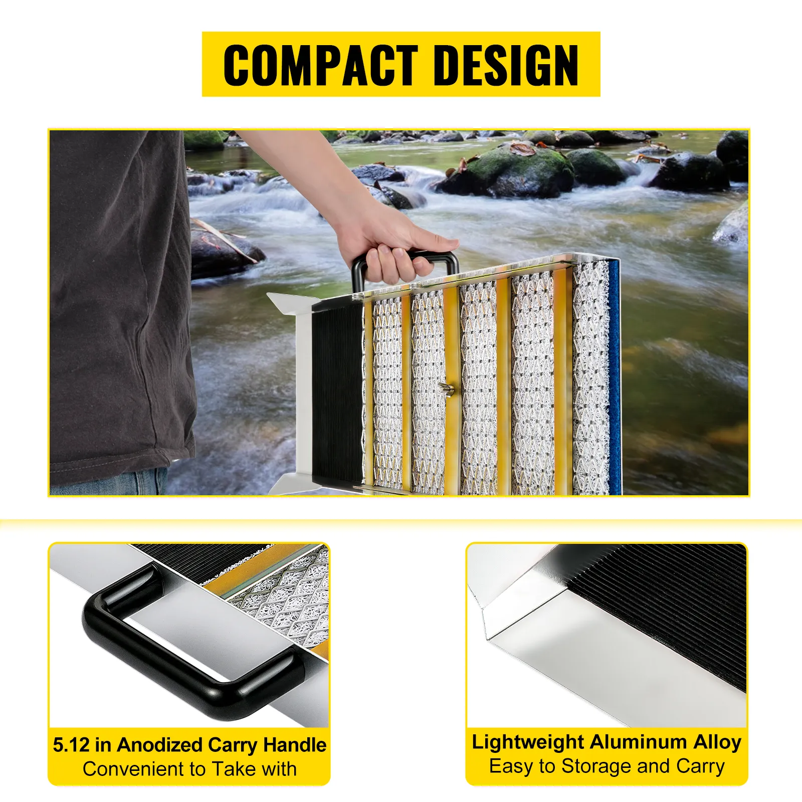 Caja de compuerta dorada VEVOR con asa anodizada y aleación de aluminio liviana para una fácil portabilidad.