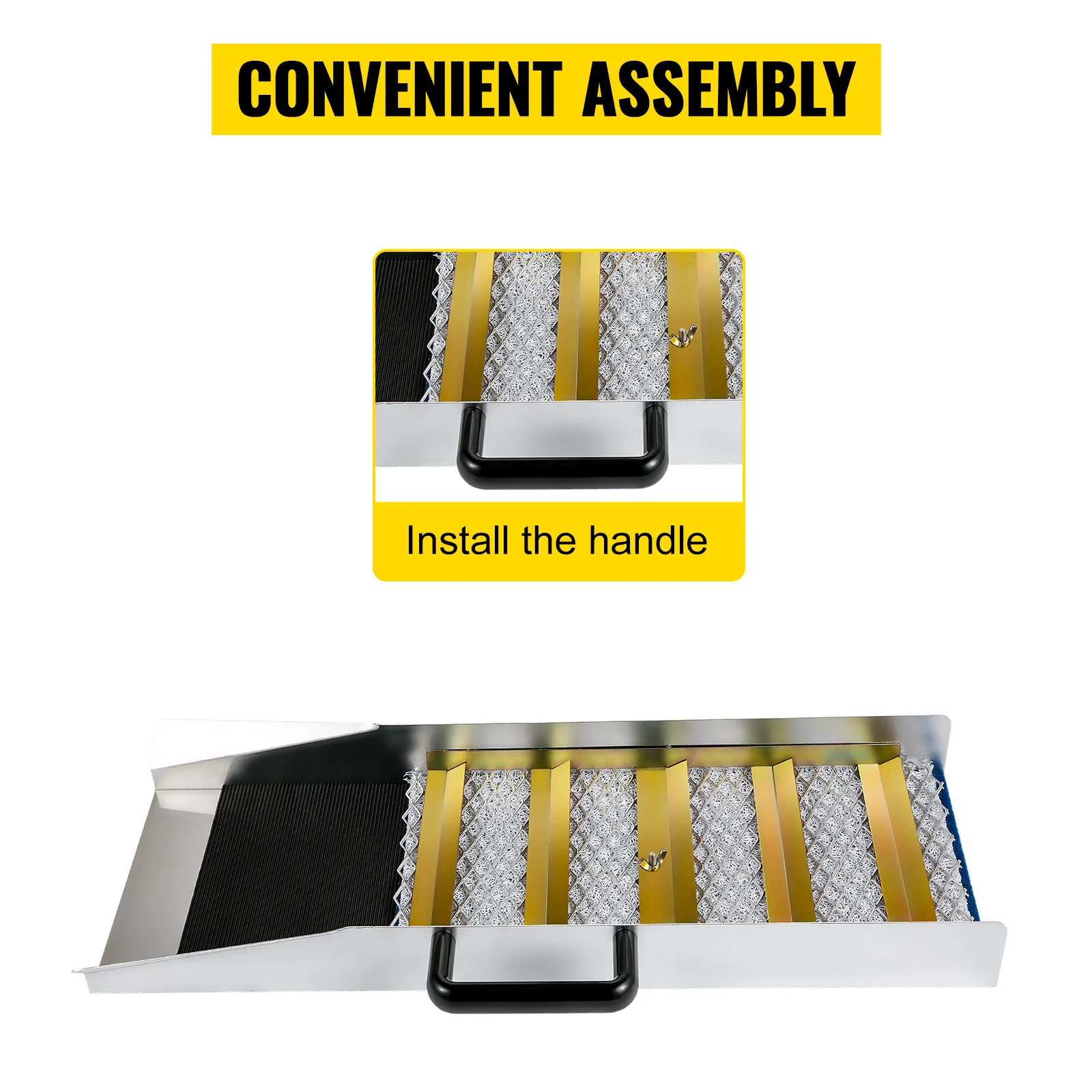 Caja de compuerta dorada VEVOR con asa, instrucciones de instalación y montaje convenientes.
