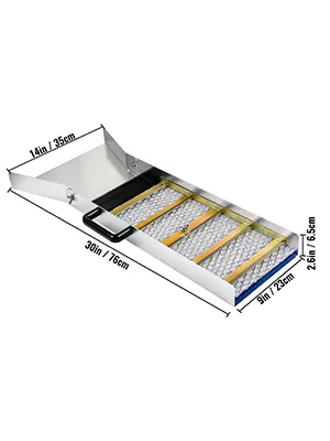 Dimensiones de la caja de compuerta VEVOR: 30 pulgadas x 9 pulgadas x 2,6 pulgadas con asa y bandeja de malla.