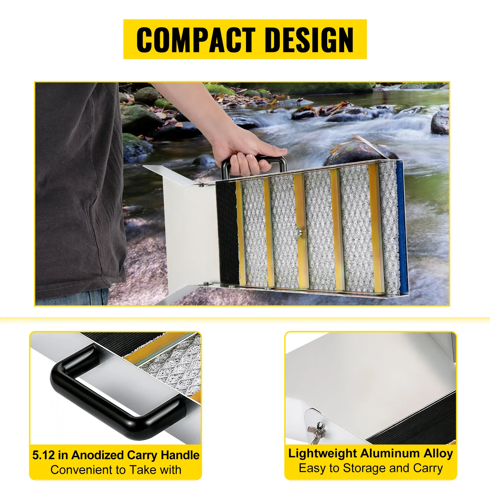 Caja de compuerta VEVOR con aleación de aluminio, mango anodizado y diseño compacto por un arroyo.