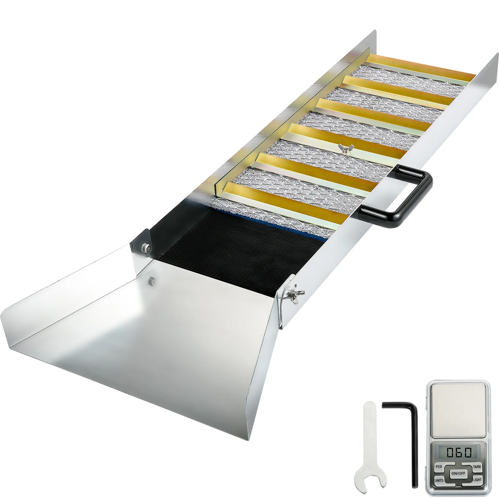 Caja de compuerta de aluminio VEVOR con asa, balanza digital y herramientas para la prospección de oro.