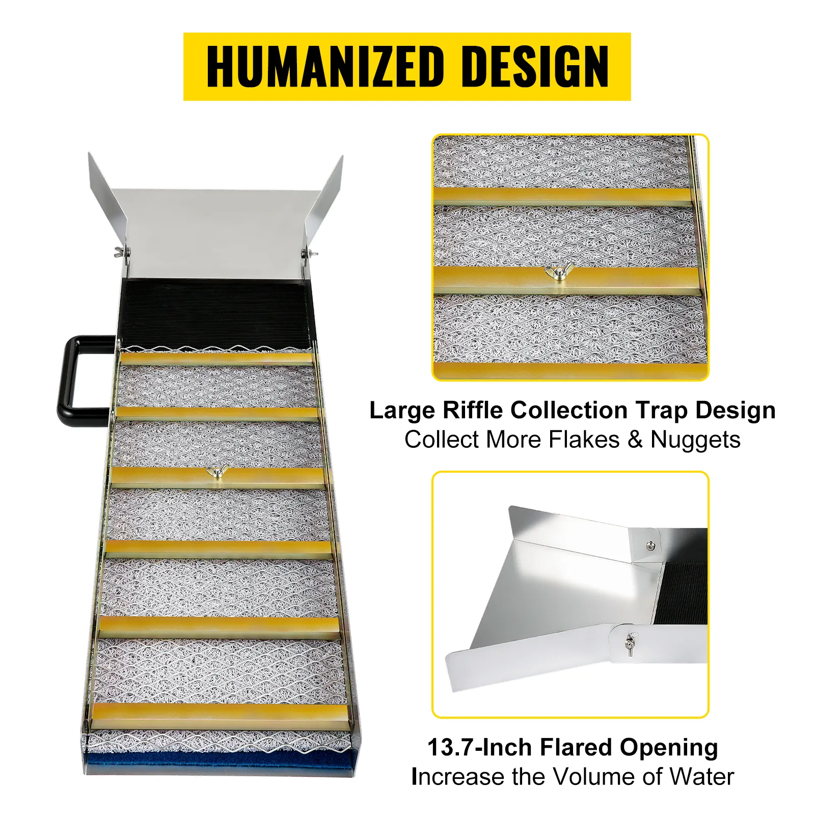Caja de compuerta de aluminio VEVOR con trampa de recolección de rápidos grande y abertura ensanchada de 13,7 pulgadas.