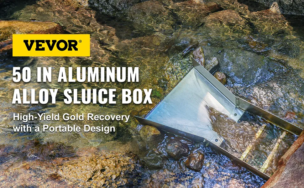 Caja de compuerta de aluminio plegable VEVOR en un arroyo para recuperación de oro.