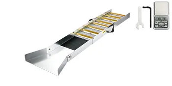Caja de compuerta de aluminio plegable VEVOR con herramientas y báscula.