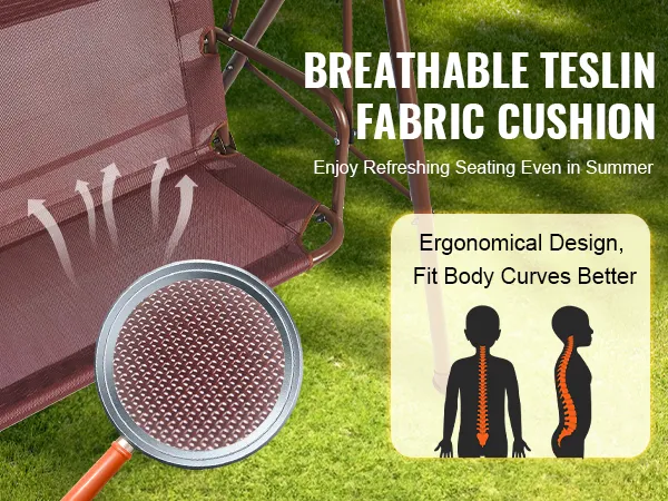VEVOR patio swing chair with breathable teslin fabric cushion, heat-resistant and ergonomic design.