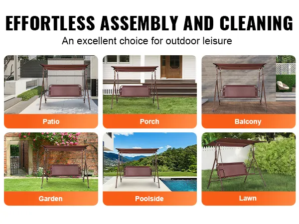 VEVOR patio swing chair, perfect for porch, balcony, garden, poolside, and lawn areas.