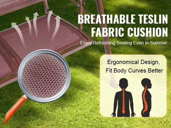 Sedia a dondolo da giardino VEVOR con tessuto traspirante Teslin, design ergonomico e caratteristiche anti-scolorimento.