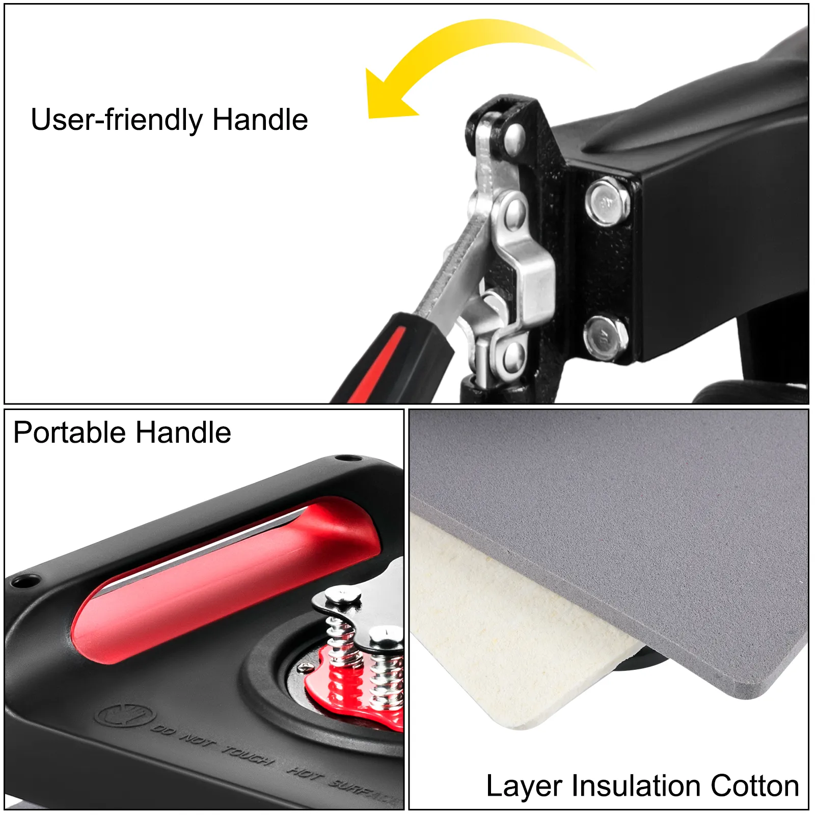 Mango fácil de usar, mango portátil y capa de aislamiento de algodón de la máquina de prensado térmico VEVOR.