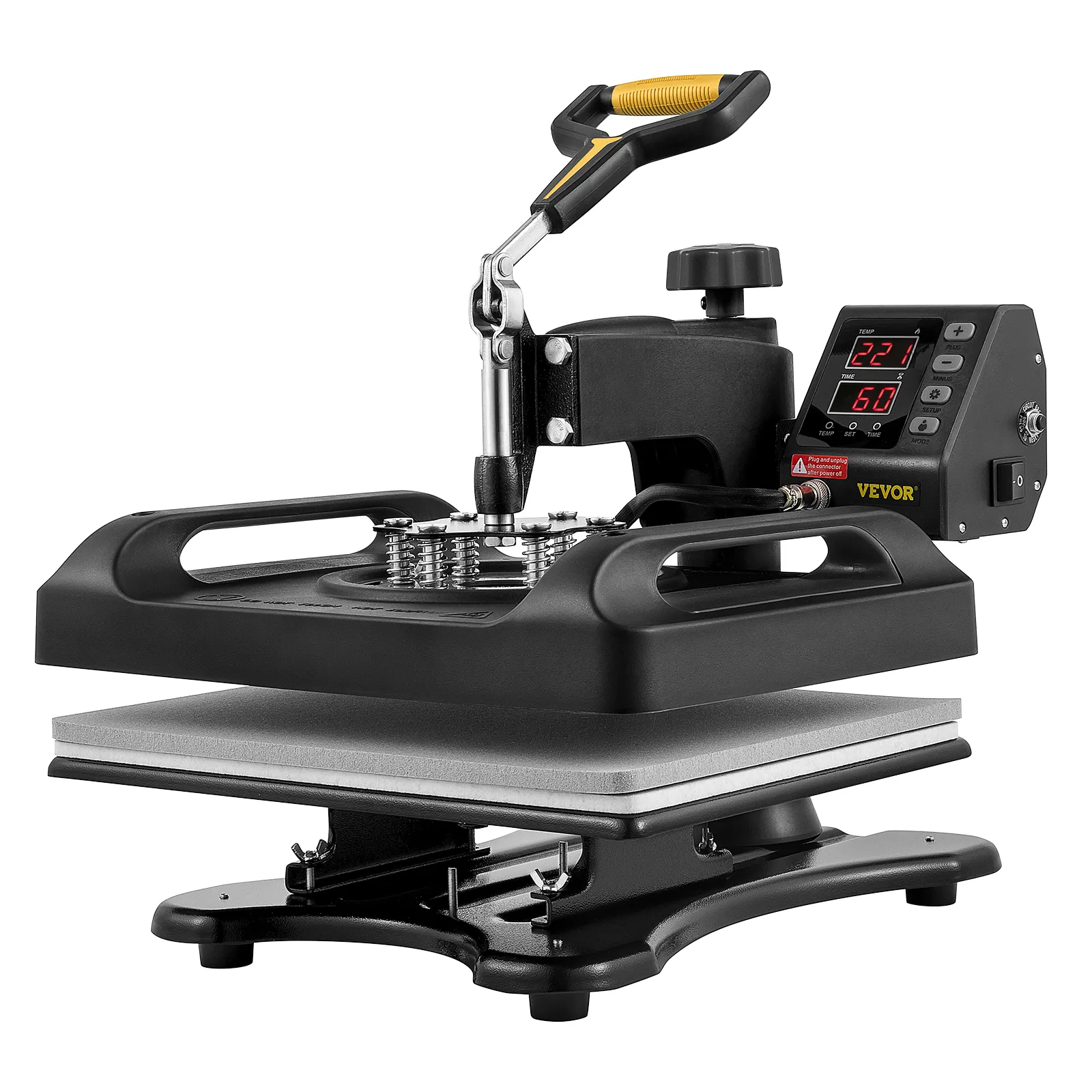 VEVOR heat press with digital display and ergonomic handle, ready for use.