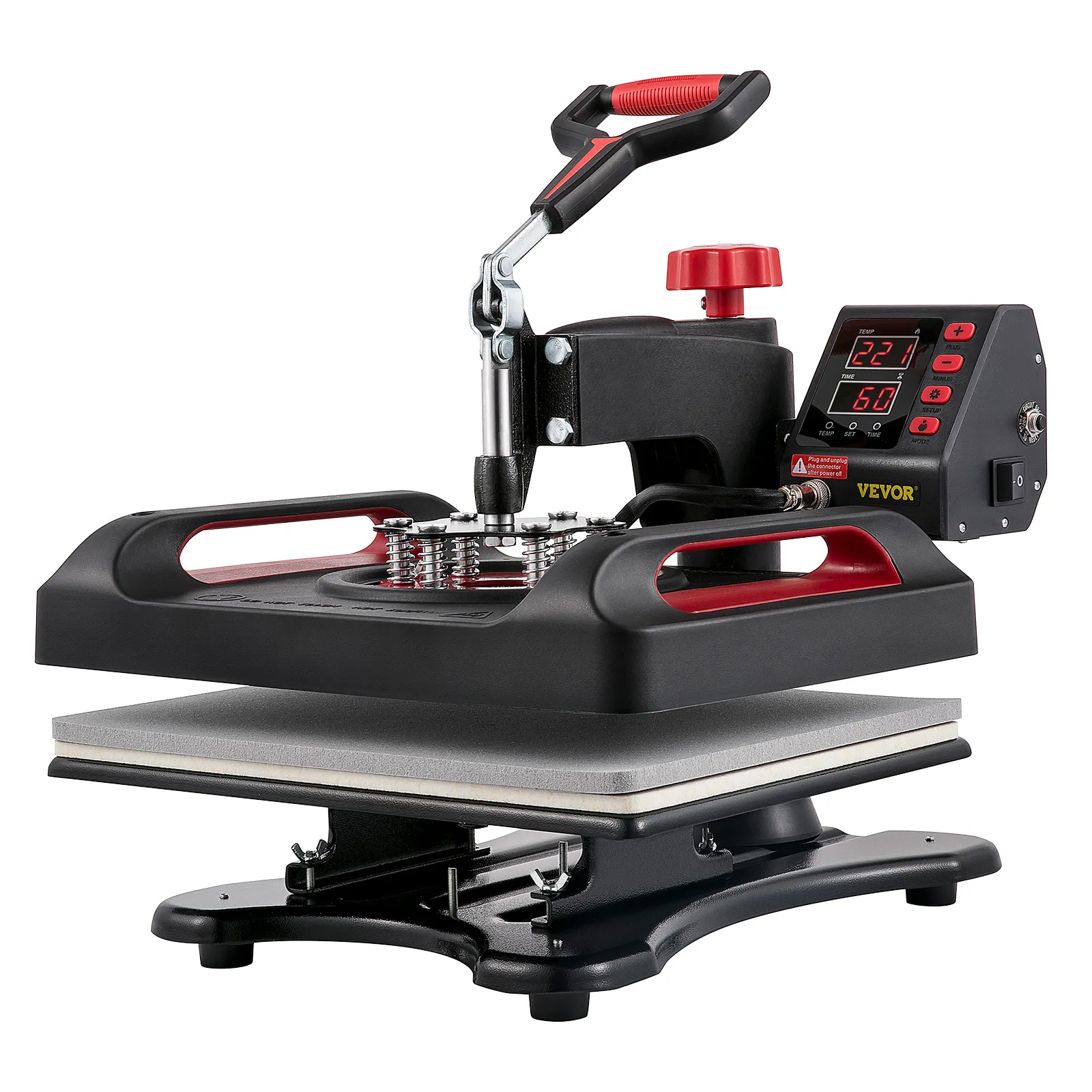 Máquina de prensado térmico VEVOR con pantalla digital y mango ajustable.