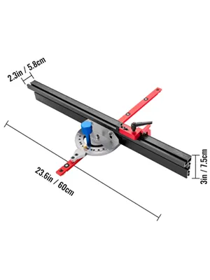 VEVOR precision miter gauge with adjustable aluminum fence and angle settings.