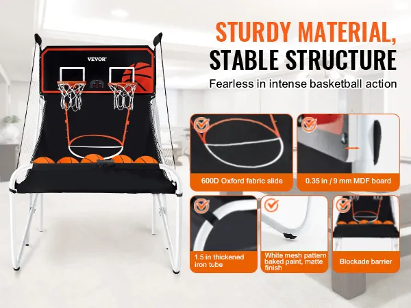 VEVOR opvouwbaar basketbal arcadespel met duurzame 600d oxford stof, stevig mdf-bord en ijzeren buis.