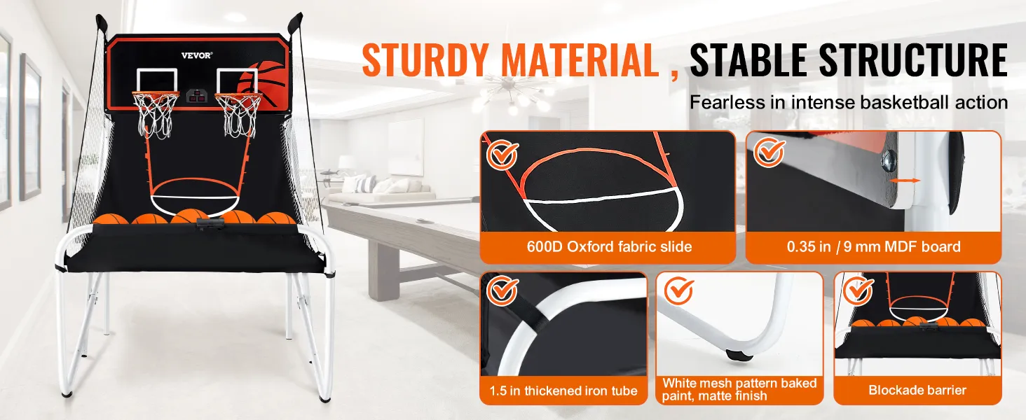 VEVOR opvouwbaar basketbal arcadespel met duurzame 600d oxford stof, stevig mdf-bord en ijzeren buis.