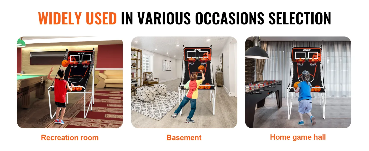 VEVOR basketball arcade game used in a recreation room, basement, and home game hall.