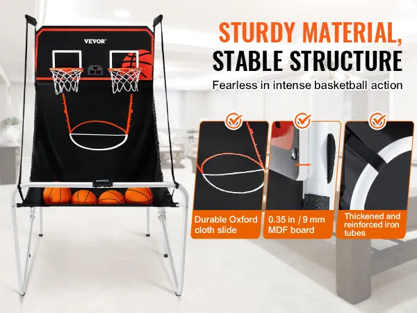 VEVOR opvouwbaar basketbalspel met twee ringen, duurzaam Oxford-doek en versterkte ijzeren buizen.