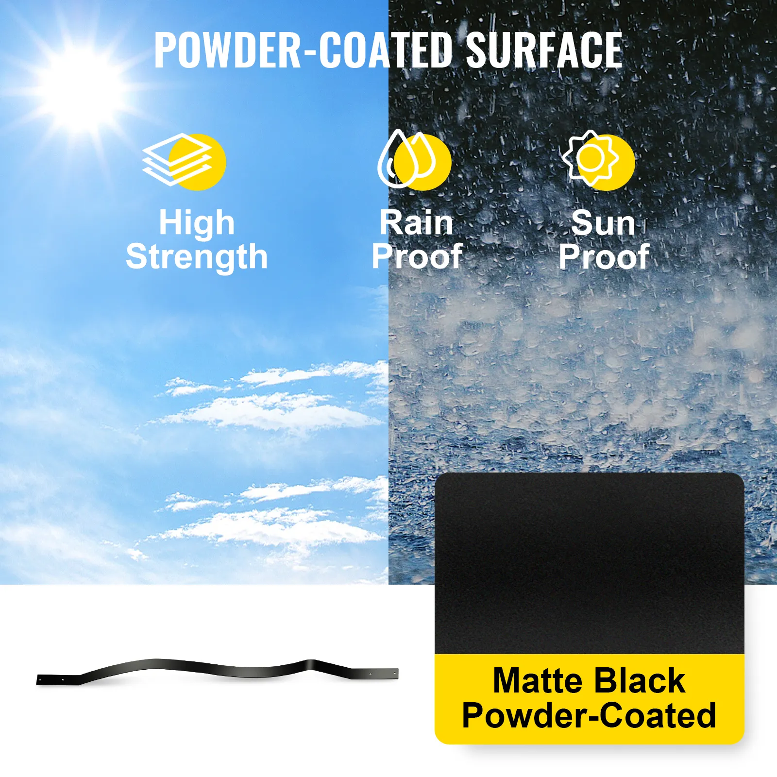 VEVOR deck balusters with matte black powder-coated finish, sun and rain proof.