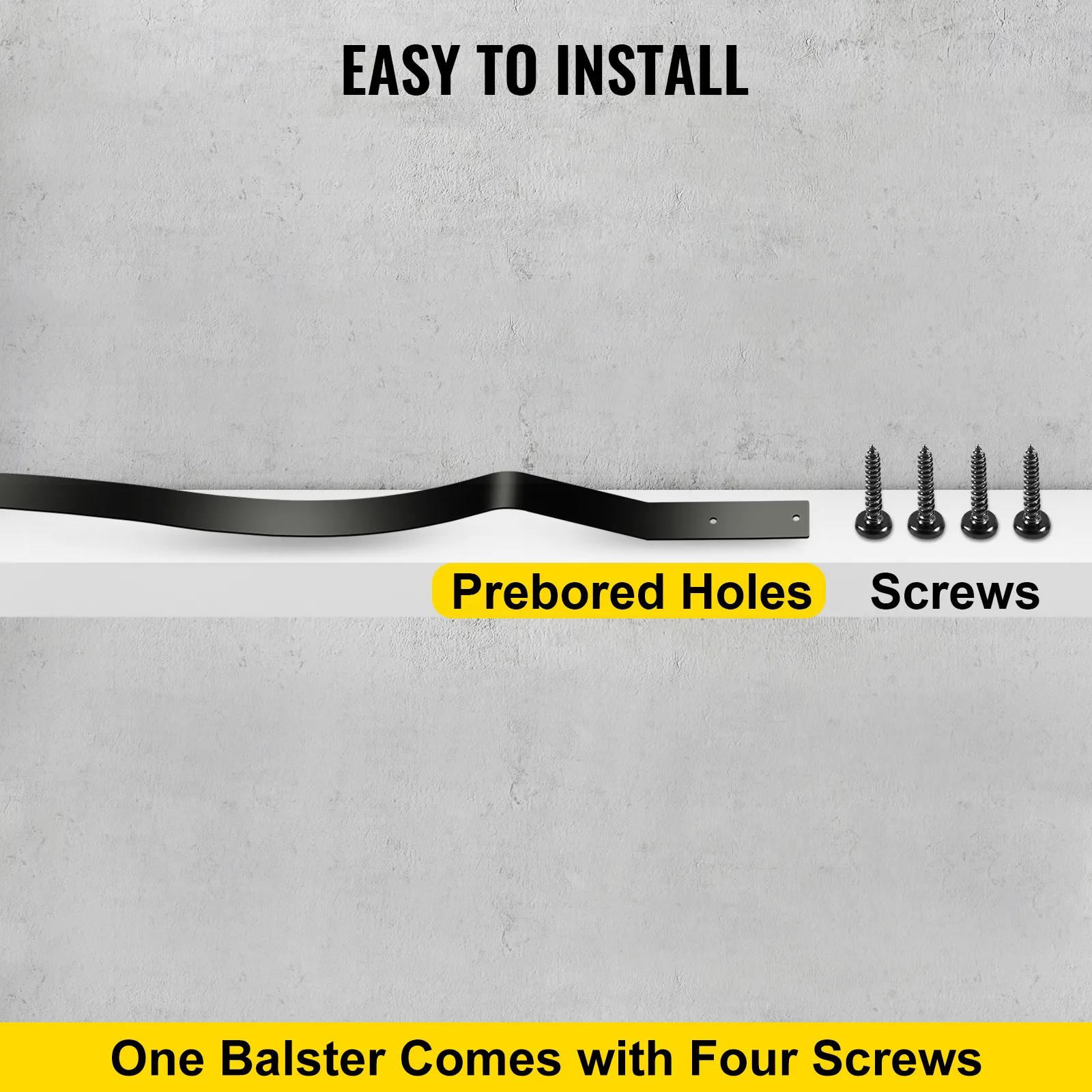 VEVOR deck balusters with screws and pre-bored holes, easy to install.