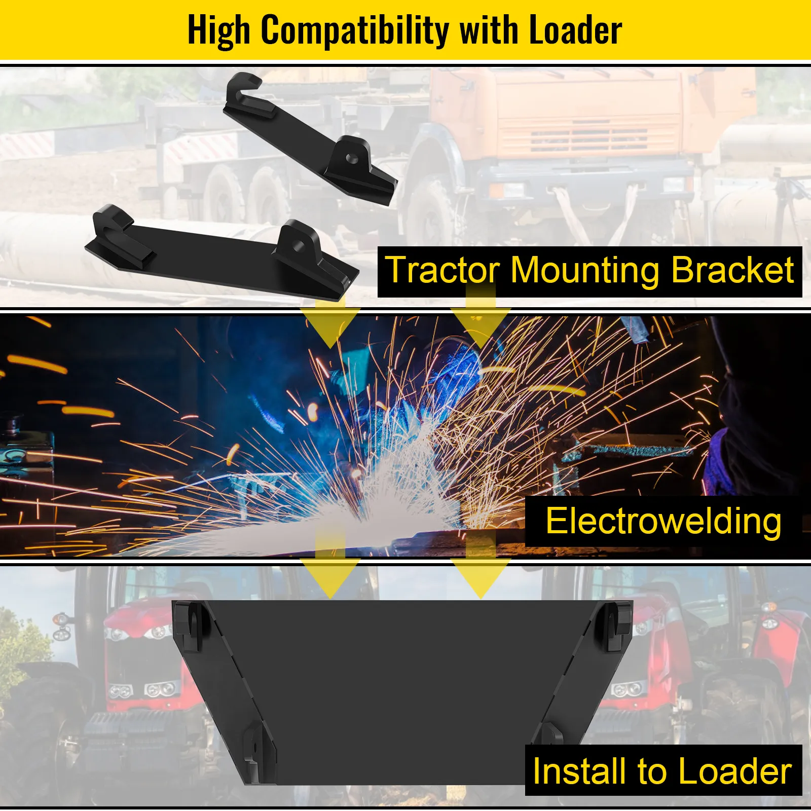 Soportes de montaje para tractor VEVOR que se instalan con soldadura electrolítica.