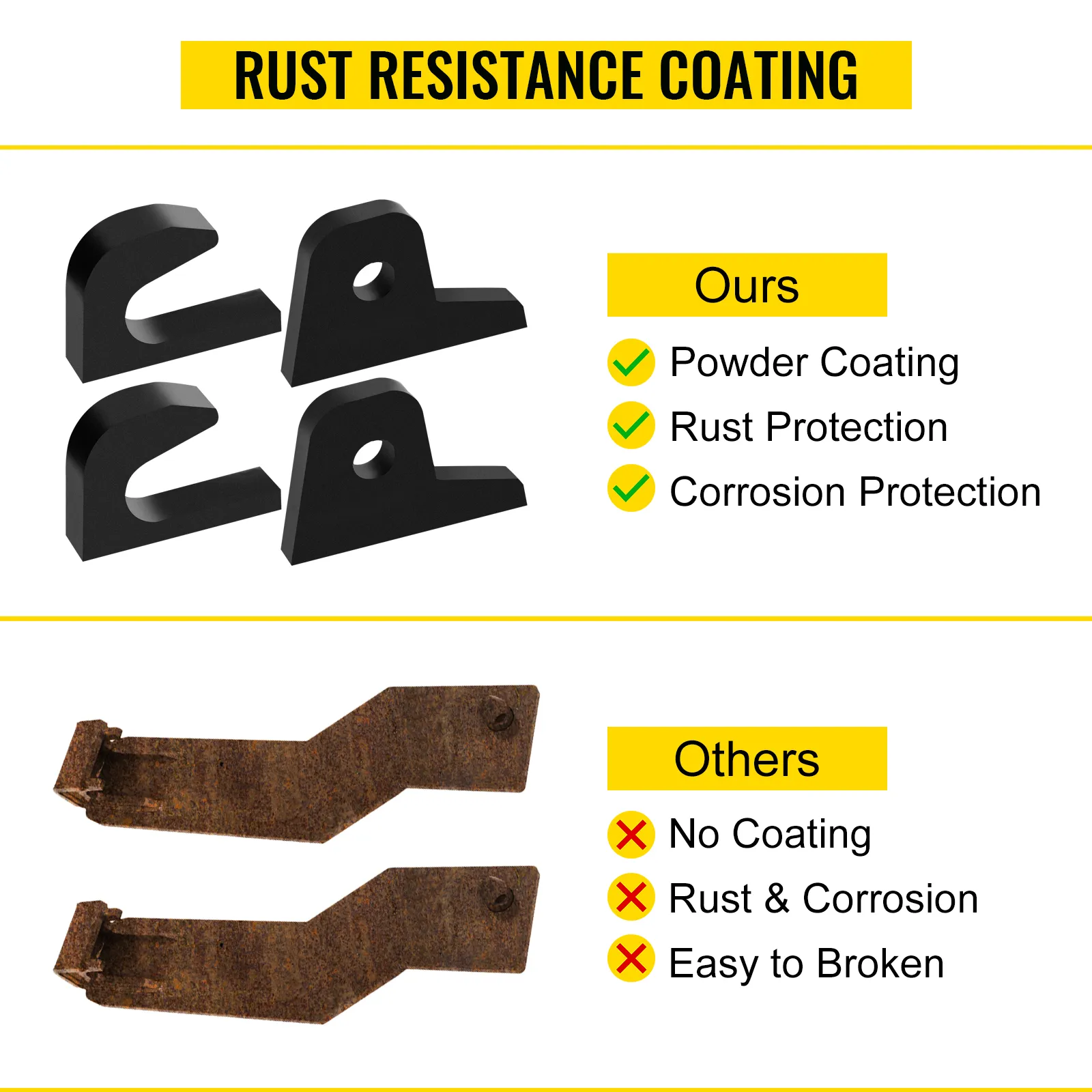 VEVOR loader bucket forks for john deere with rust-resistant powder coating versus others.