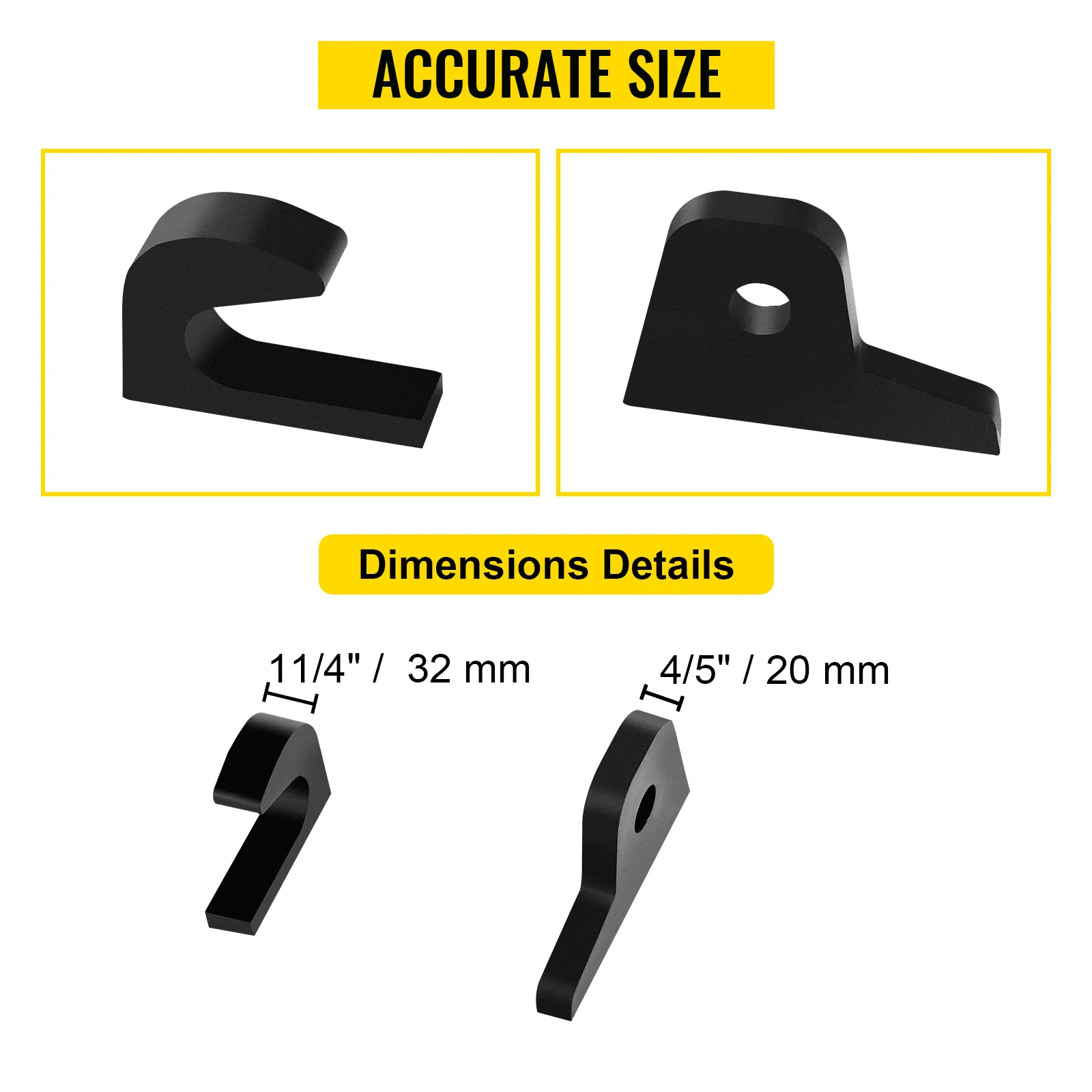 dimensions of VEVOR loader bucket forks for john deere: 11/4" x 32mm, 4/5" x 20mm.