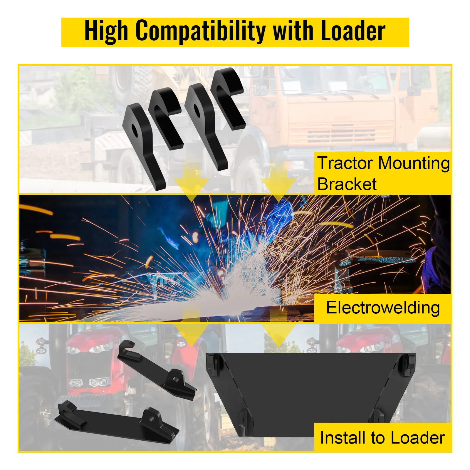 VEVOR loader bucket forks for john deere with tractor mounting bracket and electrowelding.