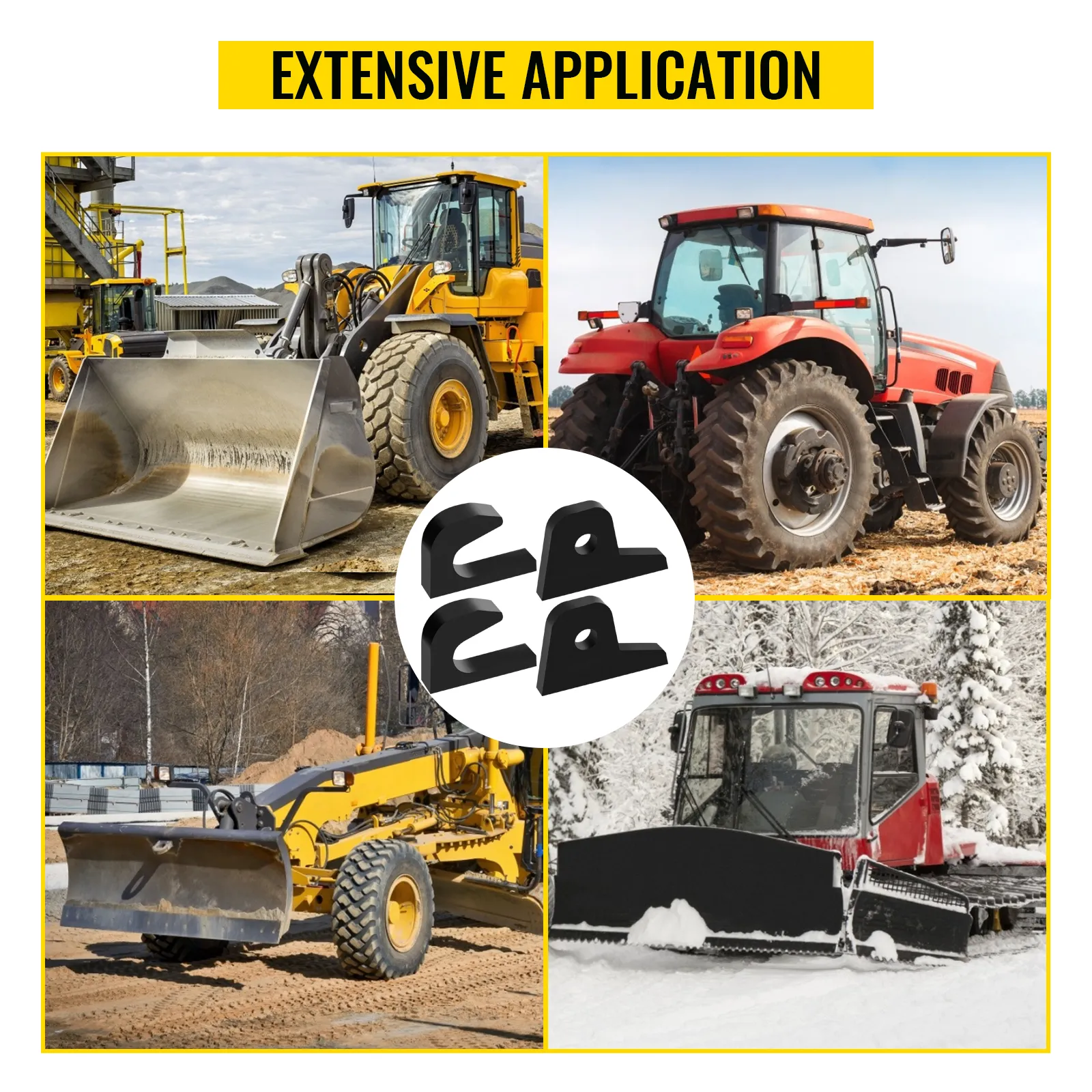 construction vehicles and tractor outfitted with VEVOR loader bucket forks for john deere.