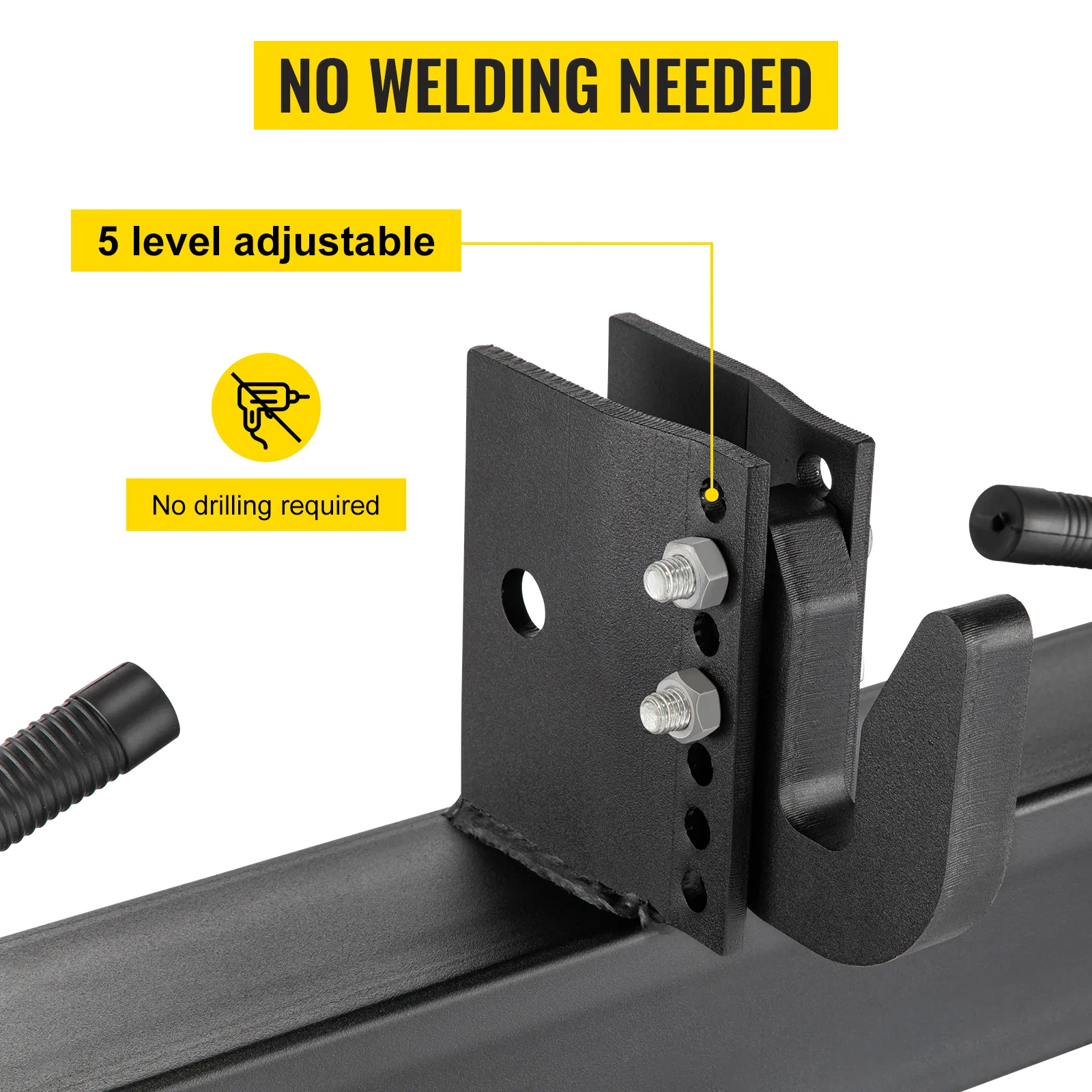 VEVOR 3-point quick hitch with 5 adjustable levels, no welding or drilling needed.