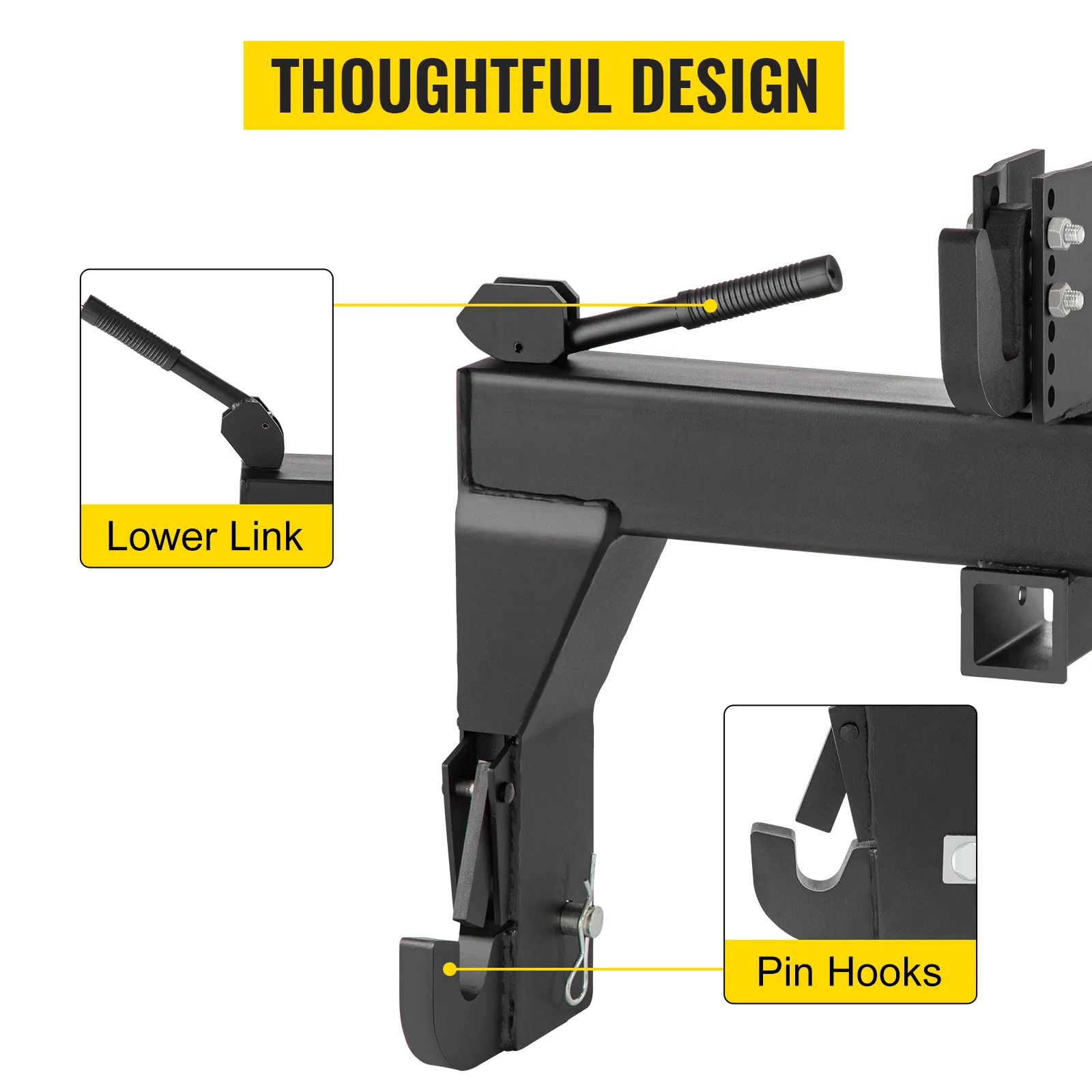VEVOR 3-point quick hitch with lower link and pin hooks for thoughtful design.