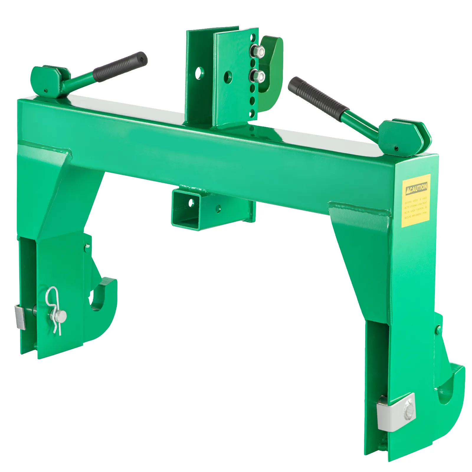 green VEVOR 3-point quick hitch with two levers and metal frame.