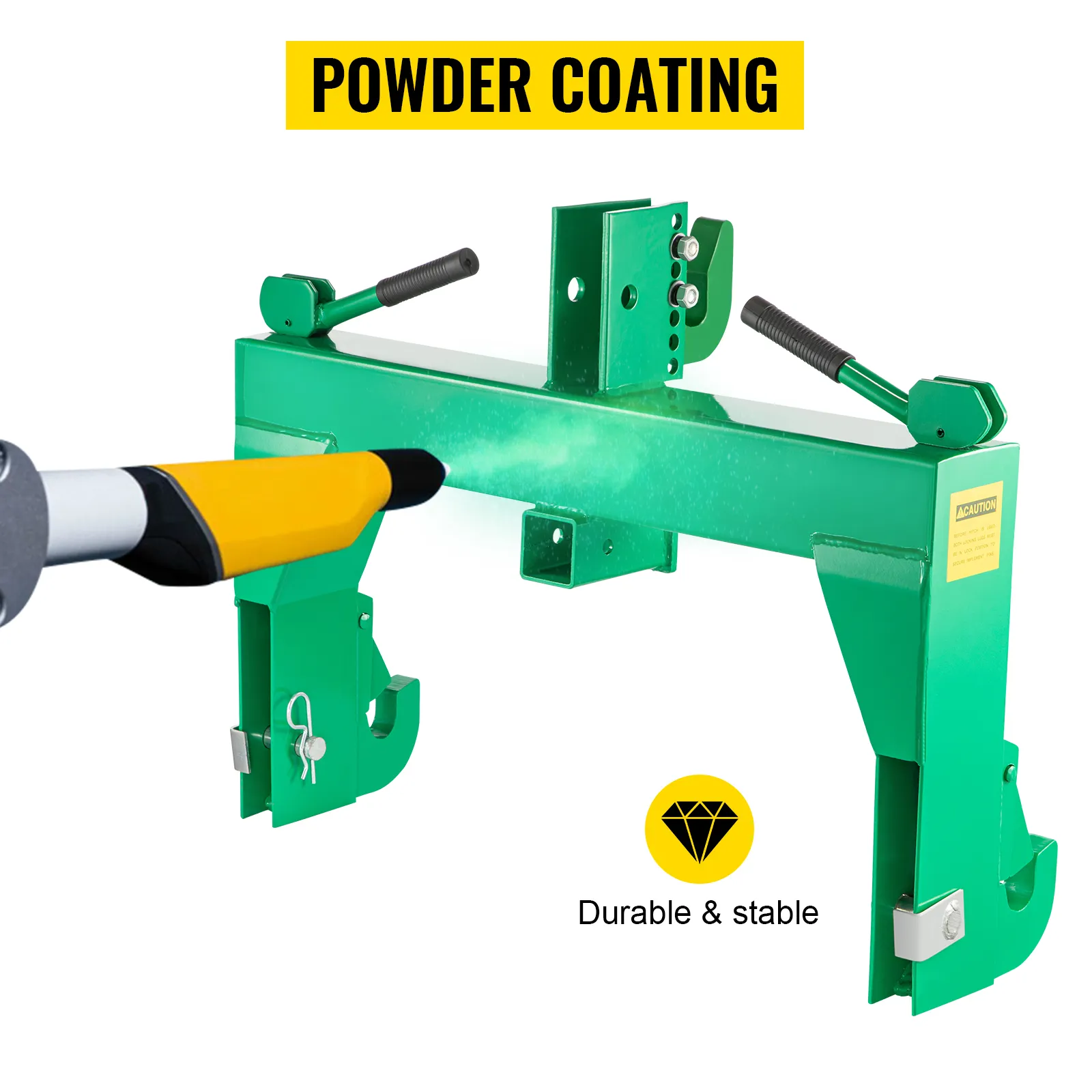VEVOR 3-point quick hitch being powder coated for durability and stability.