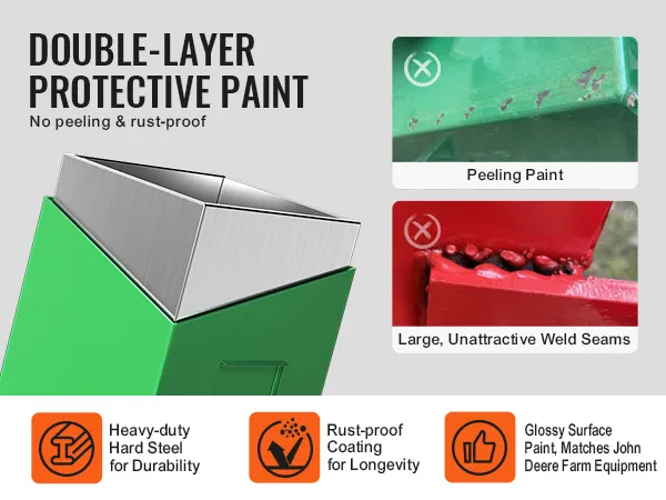 VEVOR ballast box with double-layer protective paint, heavy-duty hard steel, rust-proof coating, and glossy finish.