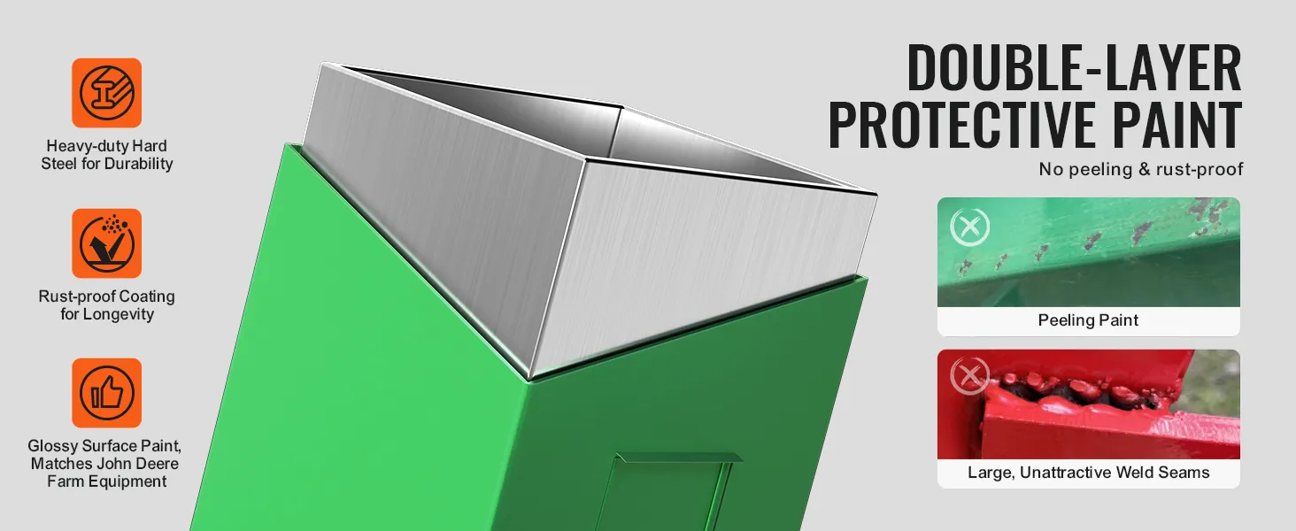 VEVOR ballast box with double-layer protective paint, heavy-duty hard steel, rust-proof coating, and glossy finish.