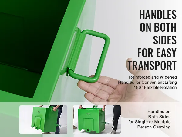 green VEVOR ballast box with side handles for easy transport and 180° flexible rotation.