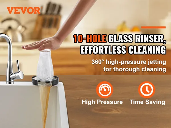 VEVOR Gläserspüler im Einsatz mit 360° Hochdruckstrahlen für die schnelle und gründliche Reinigung von Gläsern.