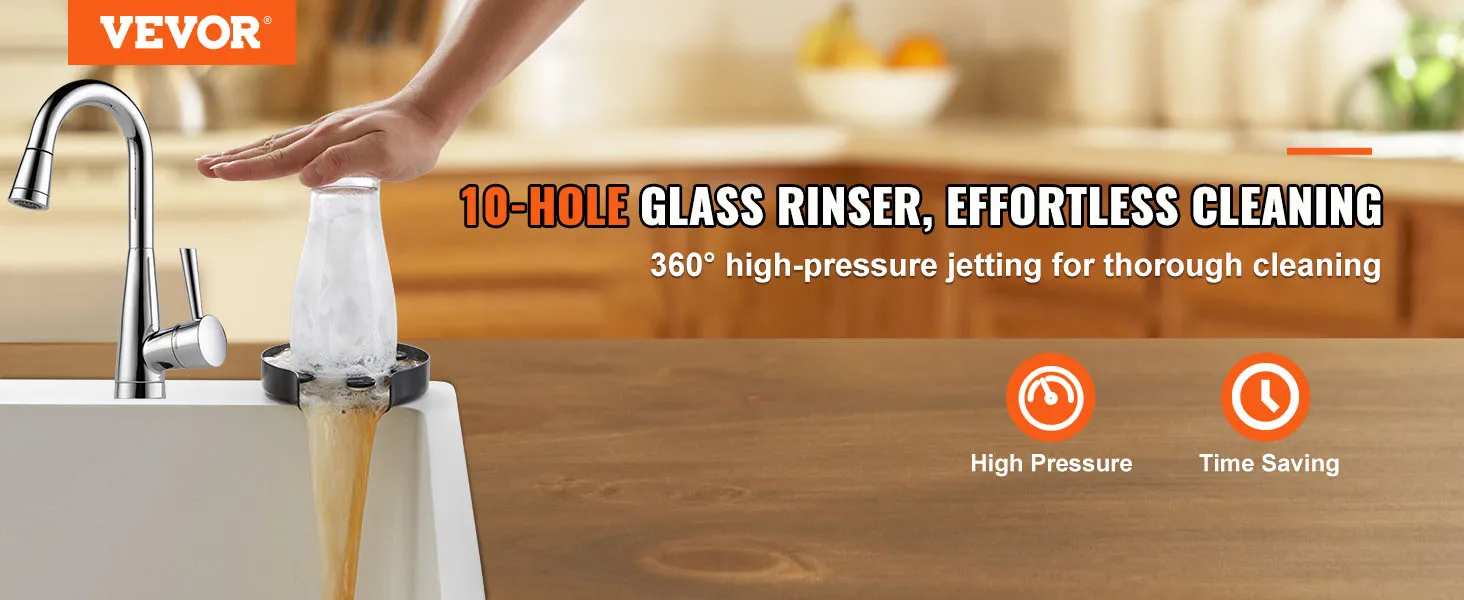VEVOR Gläserspüler im Einsatz mit 360° Hochdruckstrahlen für die schnelle und gründliche Reinigung von Gläsern.