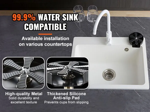 VEVOR-Gläserspüler, kompatibel mit verschiedenen Arbeitsplatten, mit hochwertigem Metall und Anti-Rutsch-Pad.