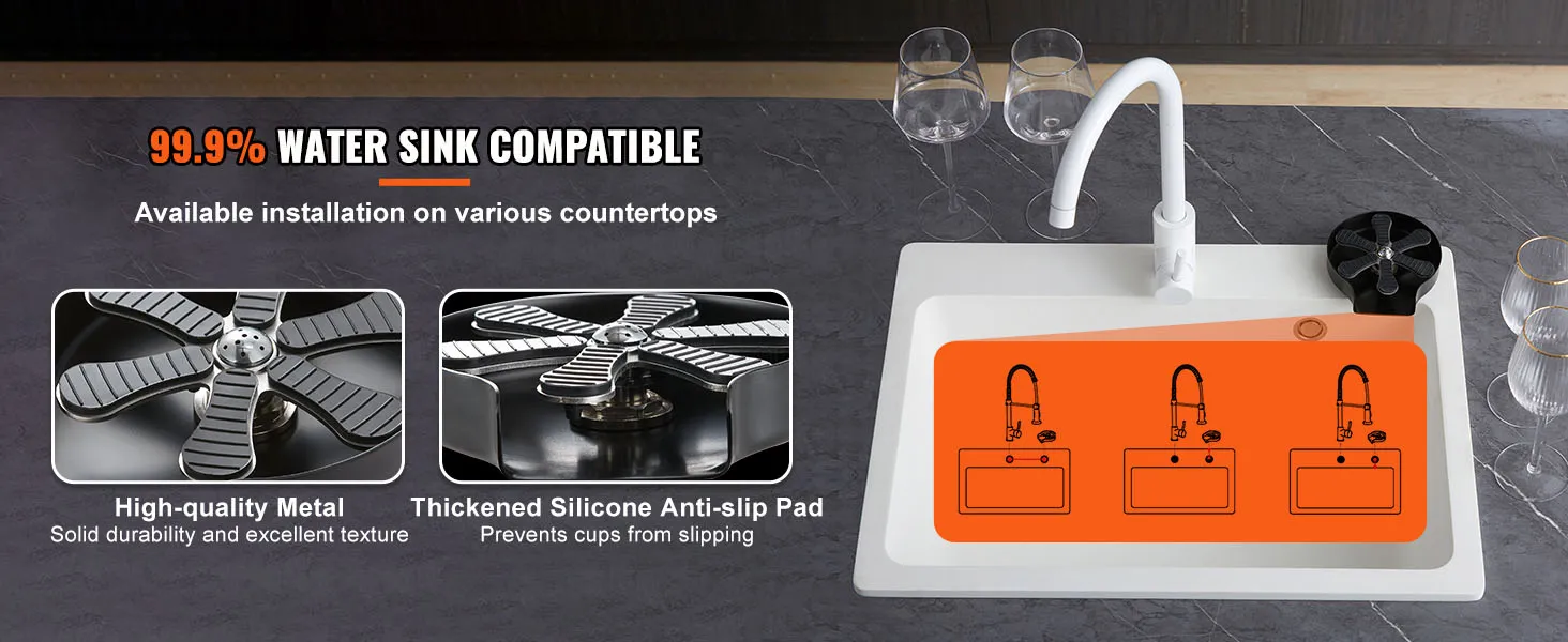 VEVOR-Gläserspüler, kompatibel mit verschiedenen Arbeitsplatten, mit hochwertigem Metall und Anti-Rutsch-Pad.