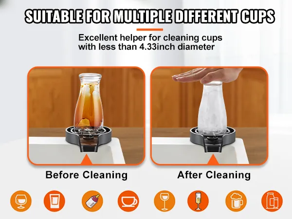VEVOR glass rinser, suitable for cleaning barware, glasses, bottles, and cups before and after cleaning.