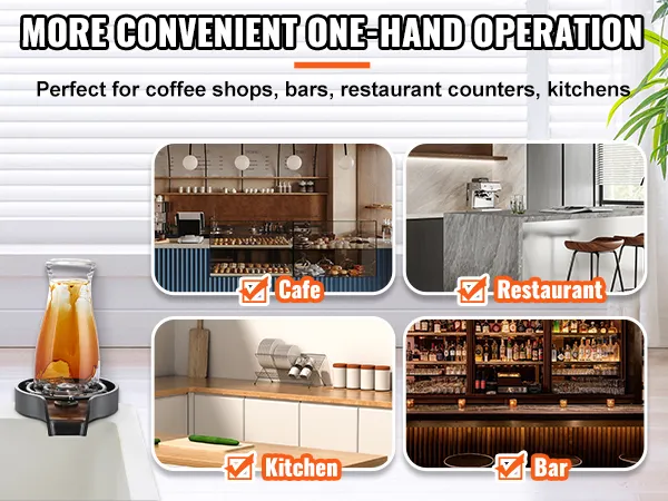 VEVOR glass rinser perfect for one-hand operation in cafes, restaurants, bars, and kitchens.
